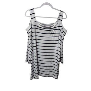 Woman Within Cold Shoulder Knit Top NWOT Size 26/28 Navy/White Stripes
